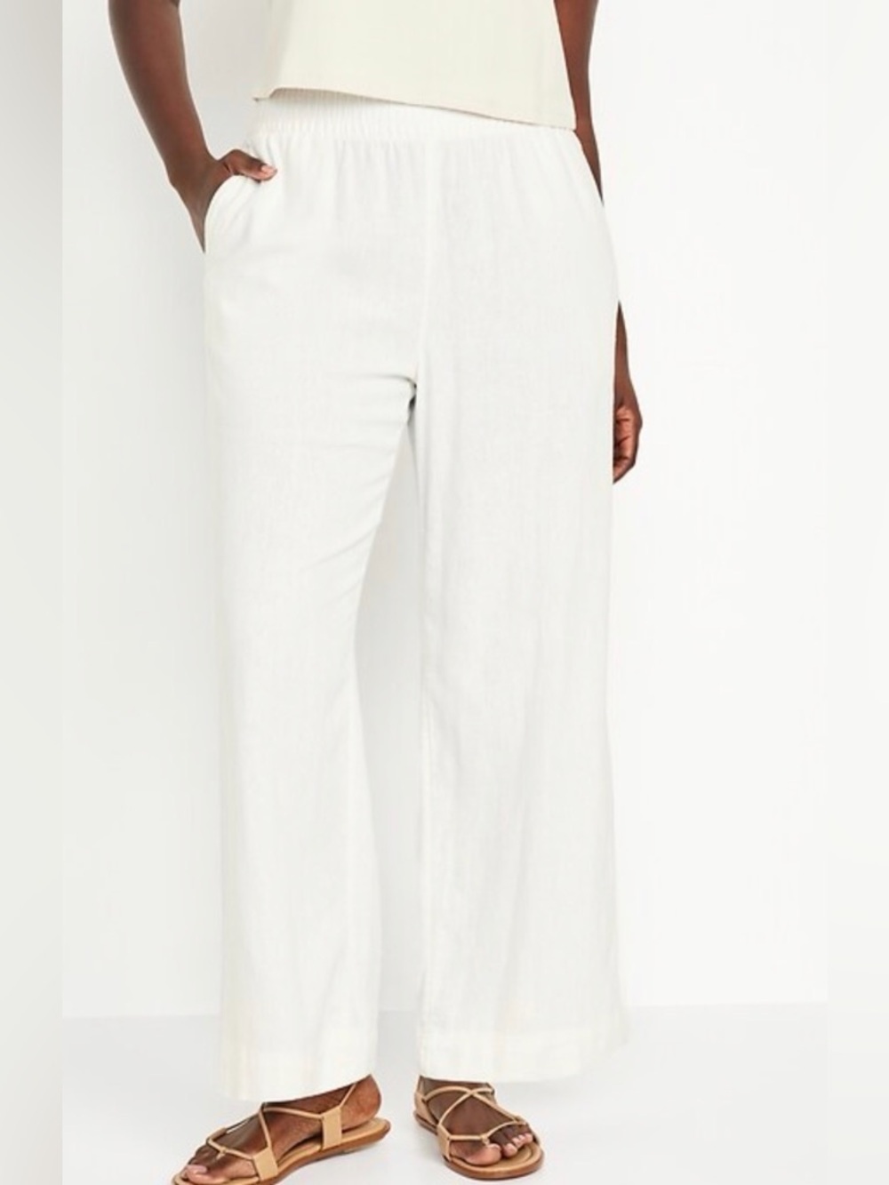 Old Navy High-Waist Wide-Leg Linen Blend Lagenlook Beachy Pull-On Pants NWT XL